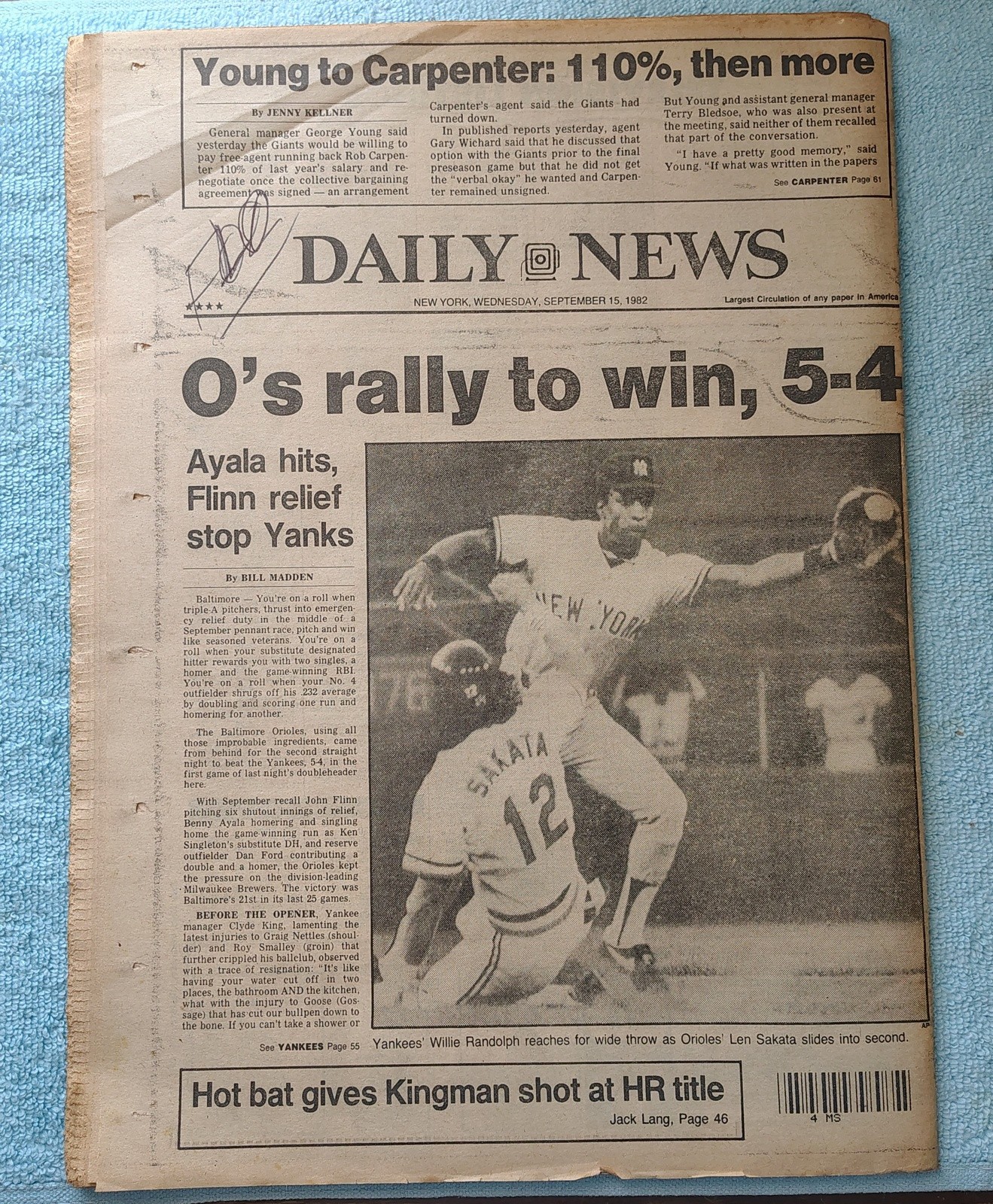 New York Daily News 15 September 1982 Princess Grace of Monaco Death Yankees ++