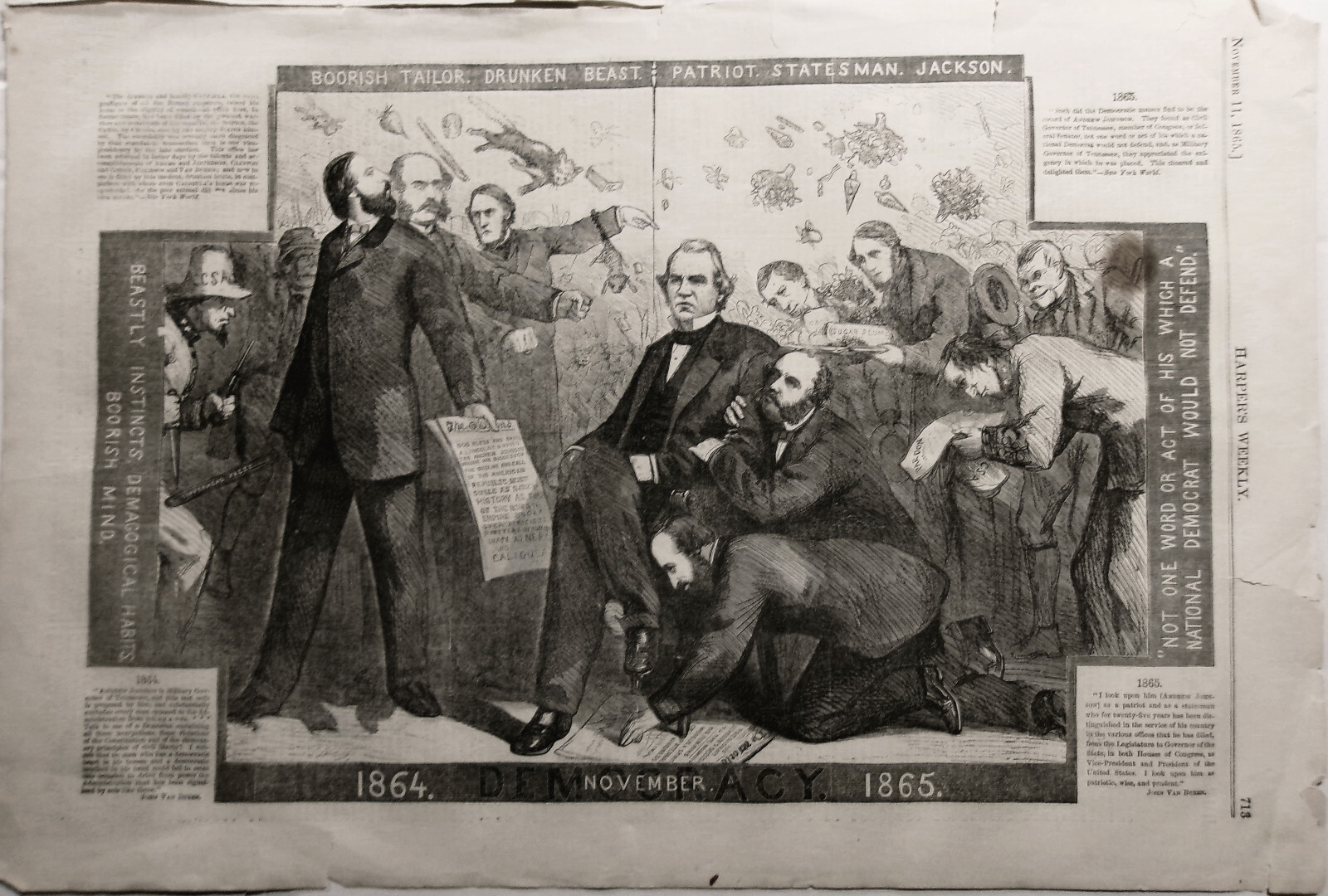 Boorish Tailor. Drunken Beast. Patriot. Statesman. Jackson. Harper’s Weekly 1865
