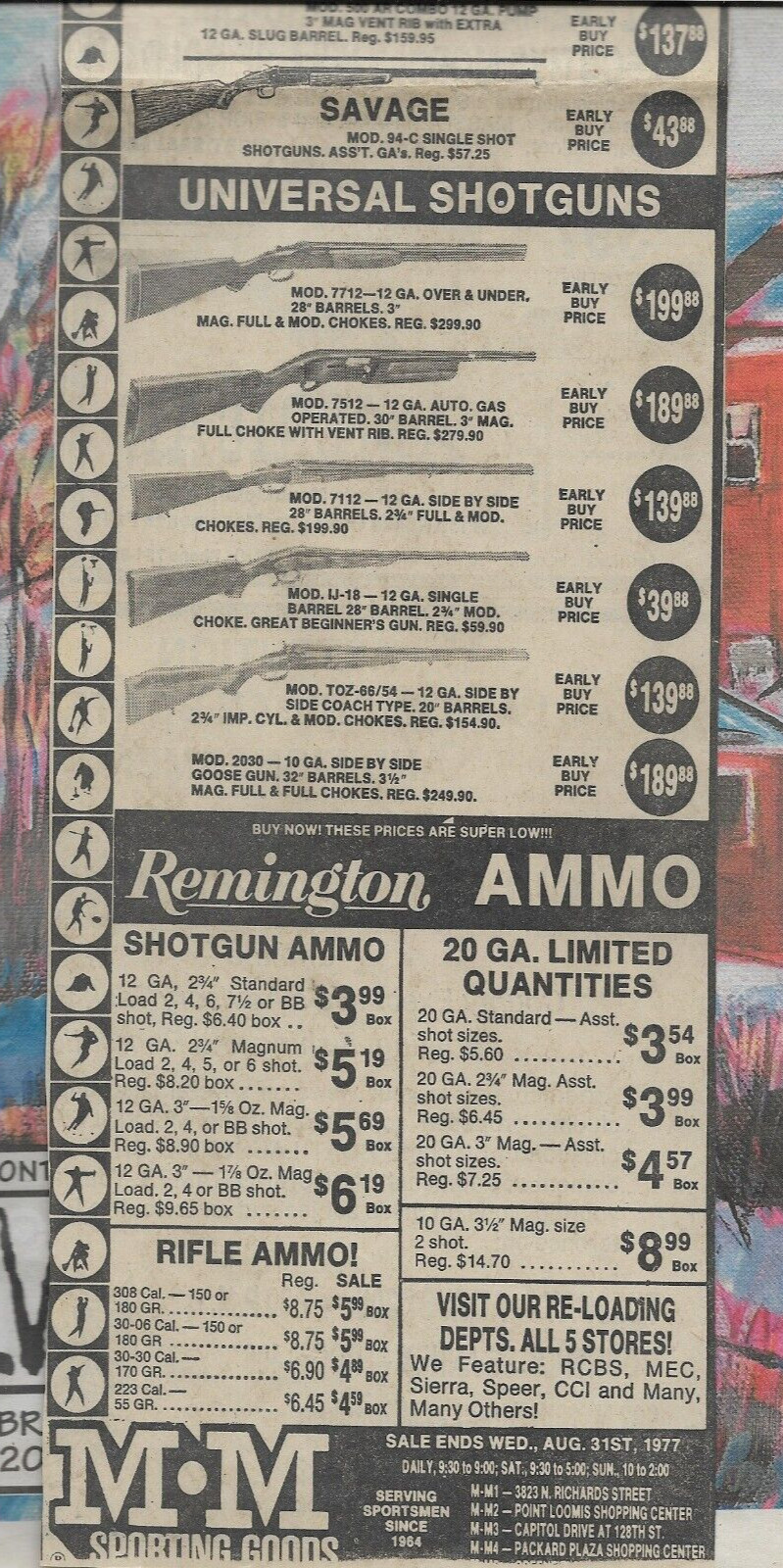 M-M Sporting Goods Remington Winchester Mossberg Rifle Shotgun Ammo 1977 ad
