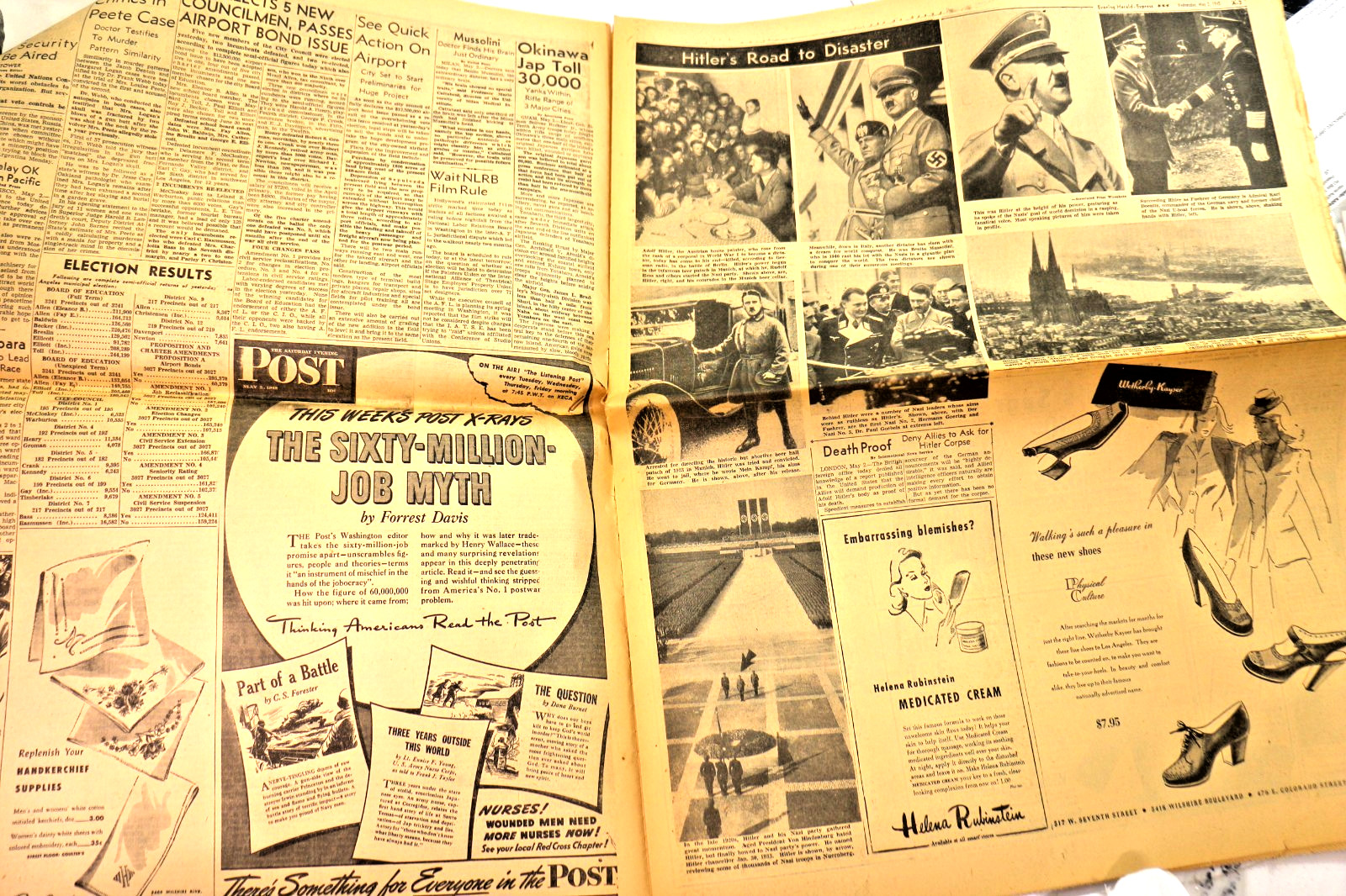 Los Angeles Herald Examiner May 2, 1945 WAR EXTRA Unconditional Surrender
