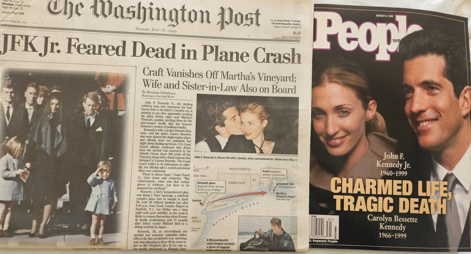 JFK Jr PLANE CRASH Washington Post July 18 1999 plus People Magazine Aug 2 1999