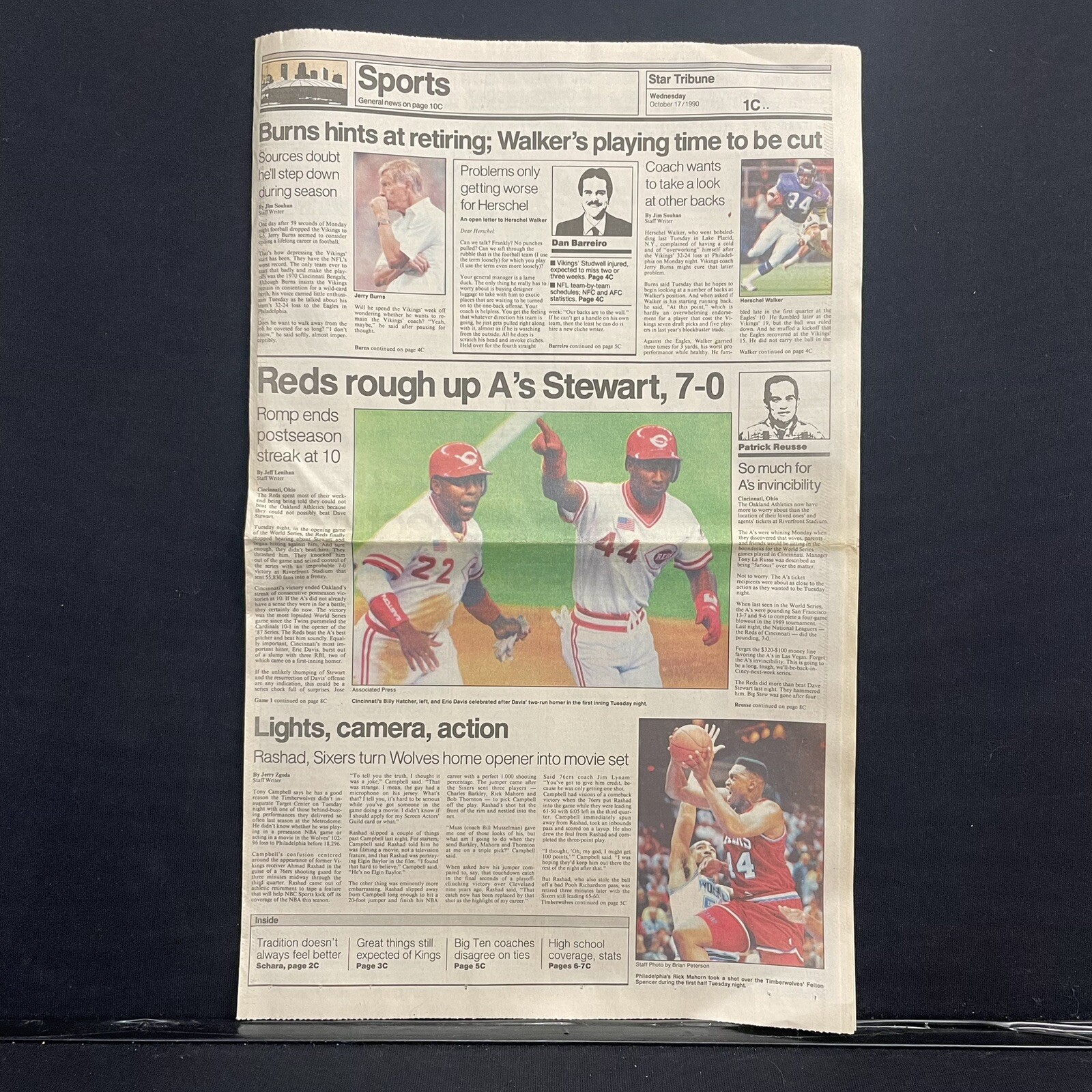 Star Tribune Newspaper Sports Page Cincinnati Reds MLB Game 1 World Series 1990