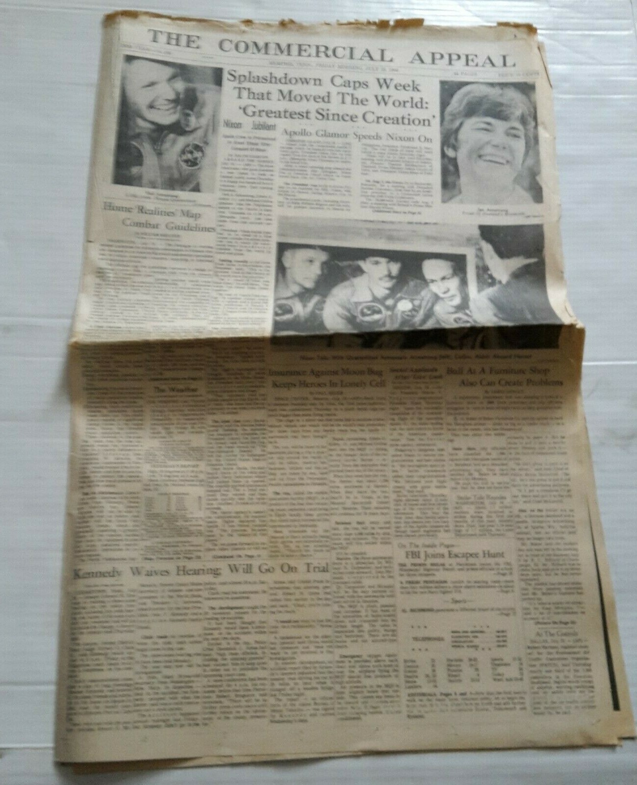 THE COMMERCIAL APPEAL Newspaper 25 JULY 1969 – APOLLO 11 Moon Landing etc