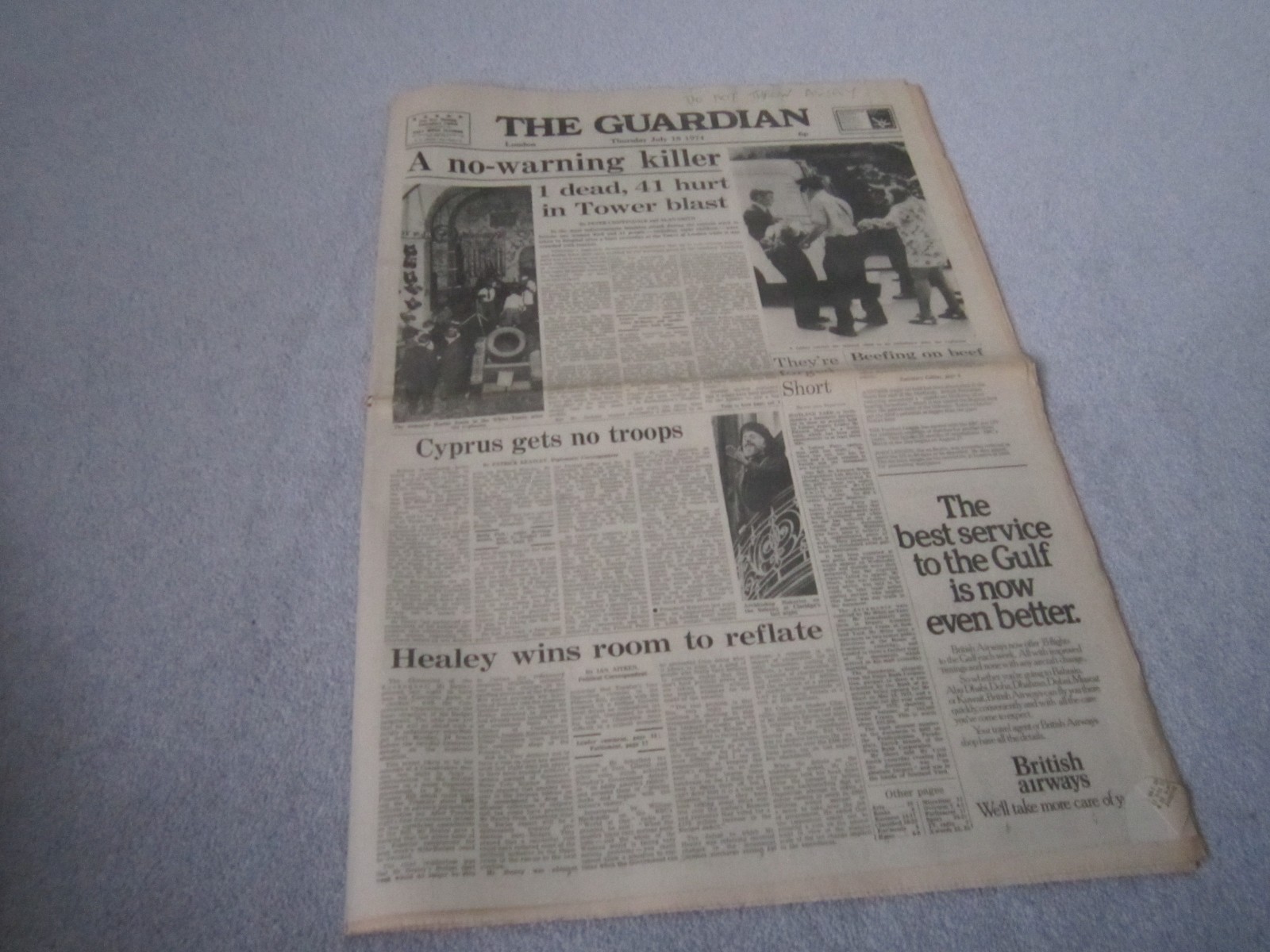 The Guardian newspaper July 18th 1974,Tower of London bomb blast