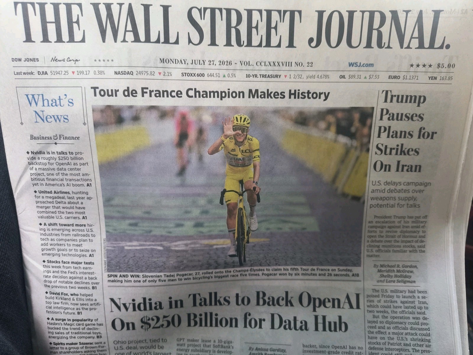 The Wall Street Journal Monday July 27 2026 Tour de France Champion Makes…