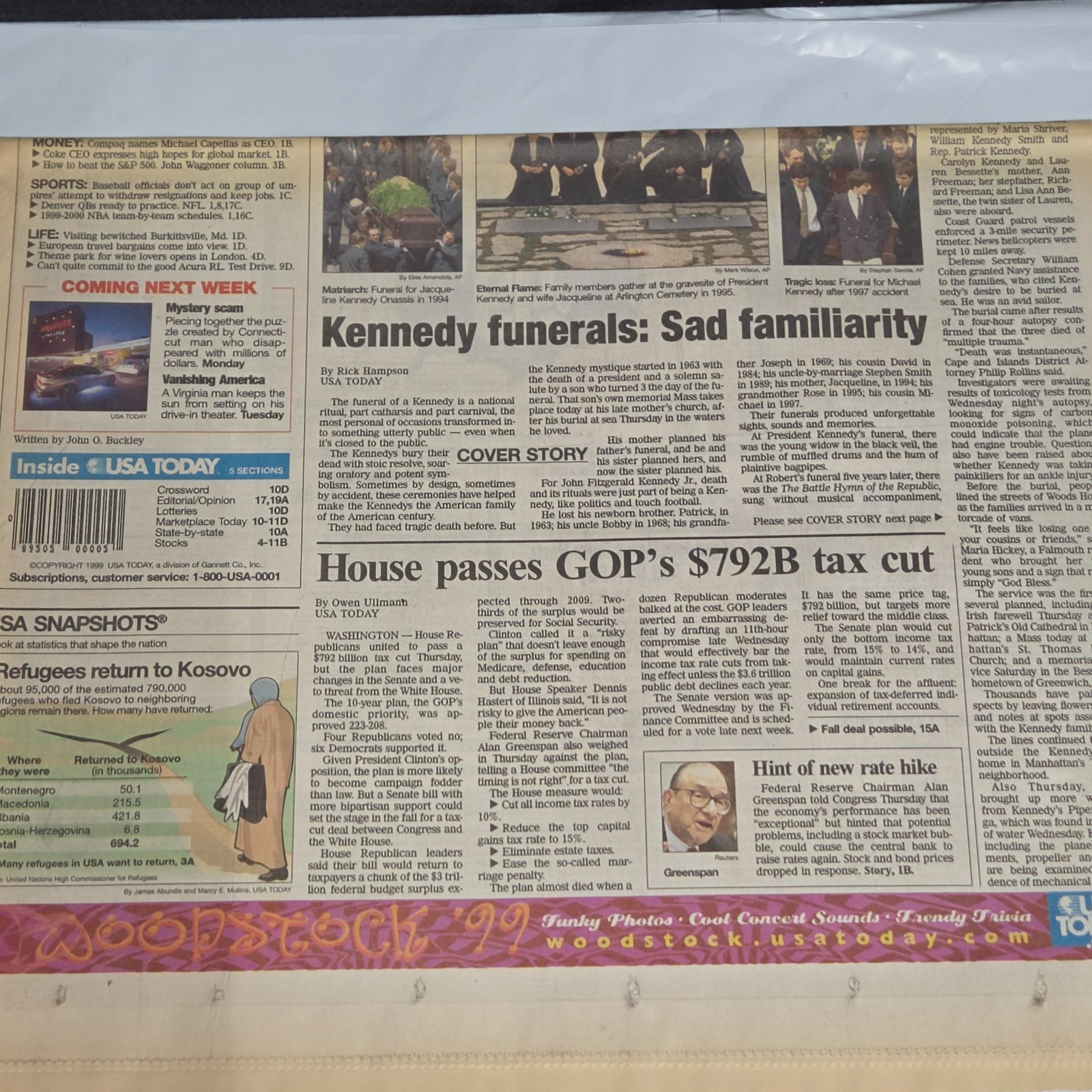 USA Today July 23-25 1999 JFK Jr Memorial Sea Burial Newspaper Kennedy