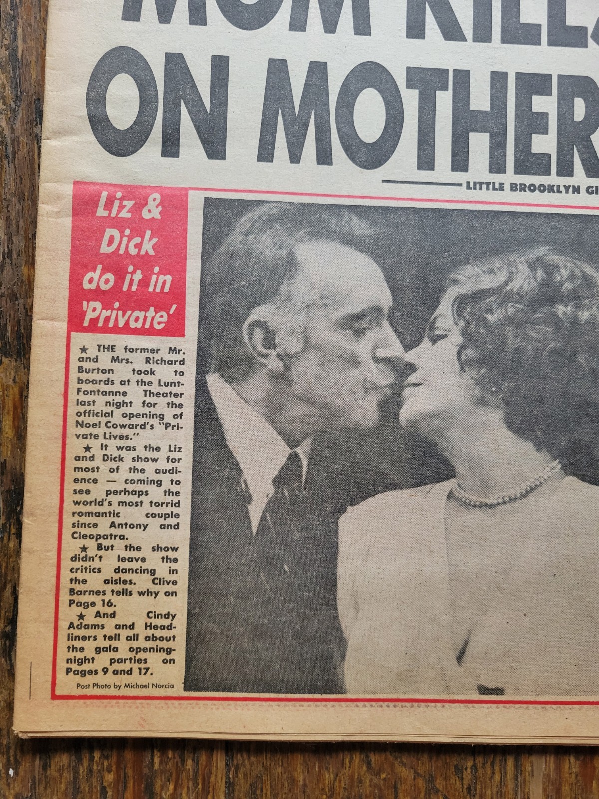 New York Post Newspaper, May 9, 1983, Mom Kills Tot Mother’s Day, Liz & Dick