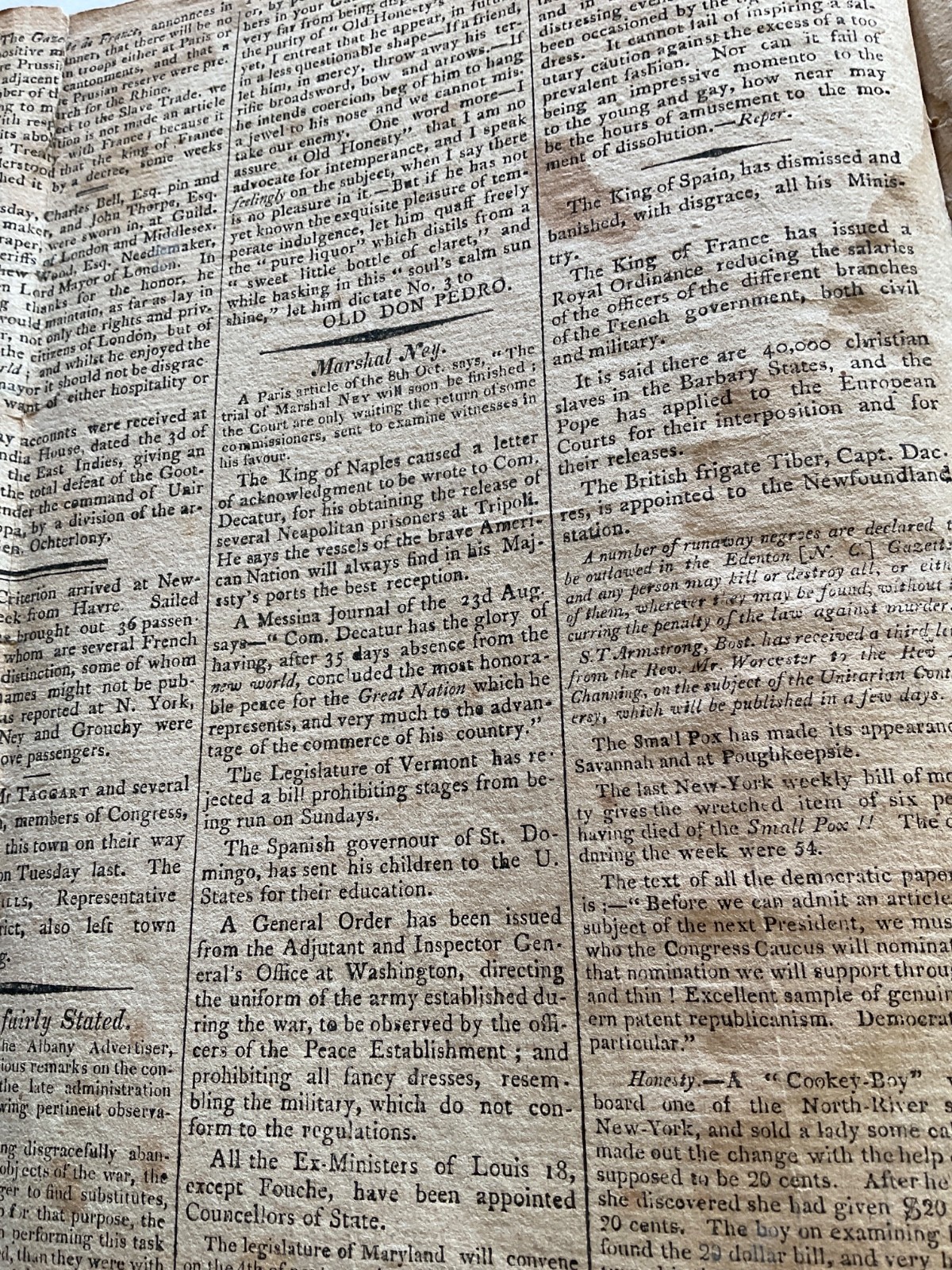 NAPOLEON AT ST HELENA ISLAND NEWSPAPER COMPLETE NORTH HAMPTON MASS 1815 PUBLICL