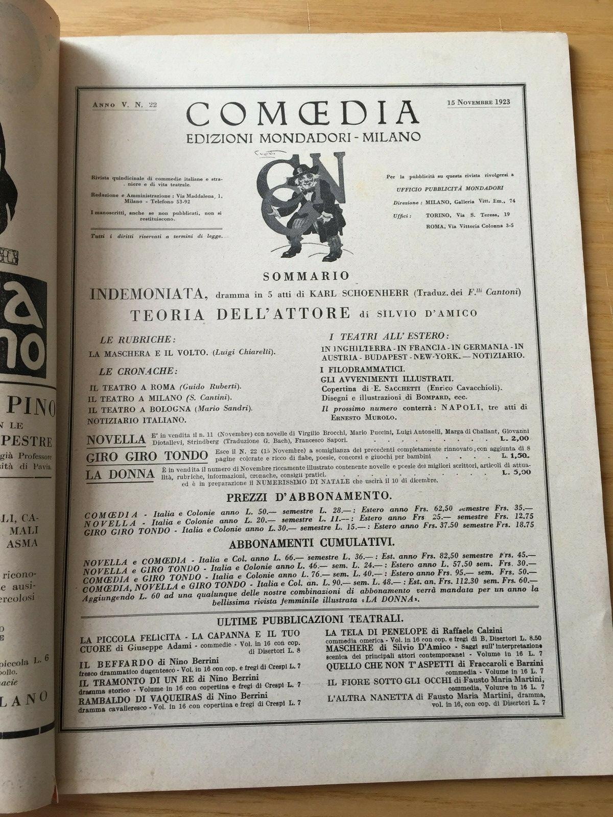 MONDADORI COMEDIA PERIODICO COMEDIA E VITA THEATRALE N 22 1923 S. D’AMICO 2/19