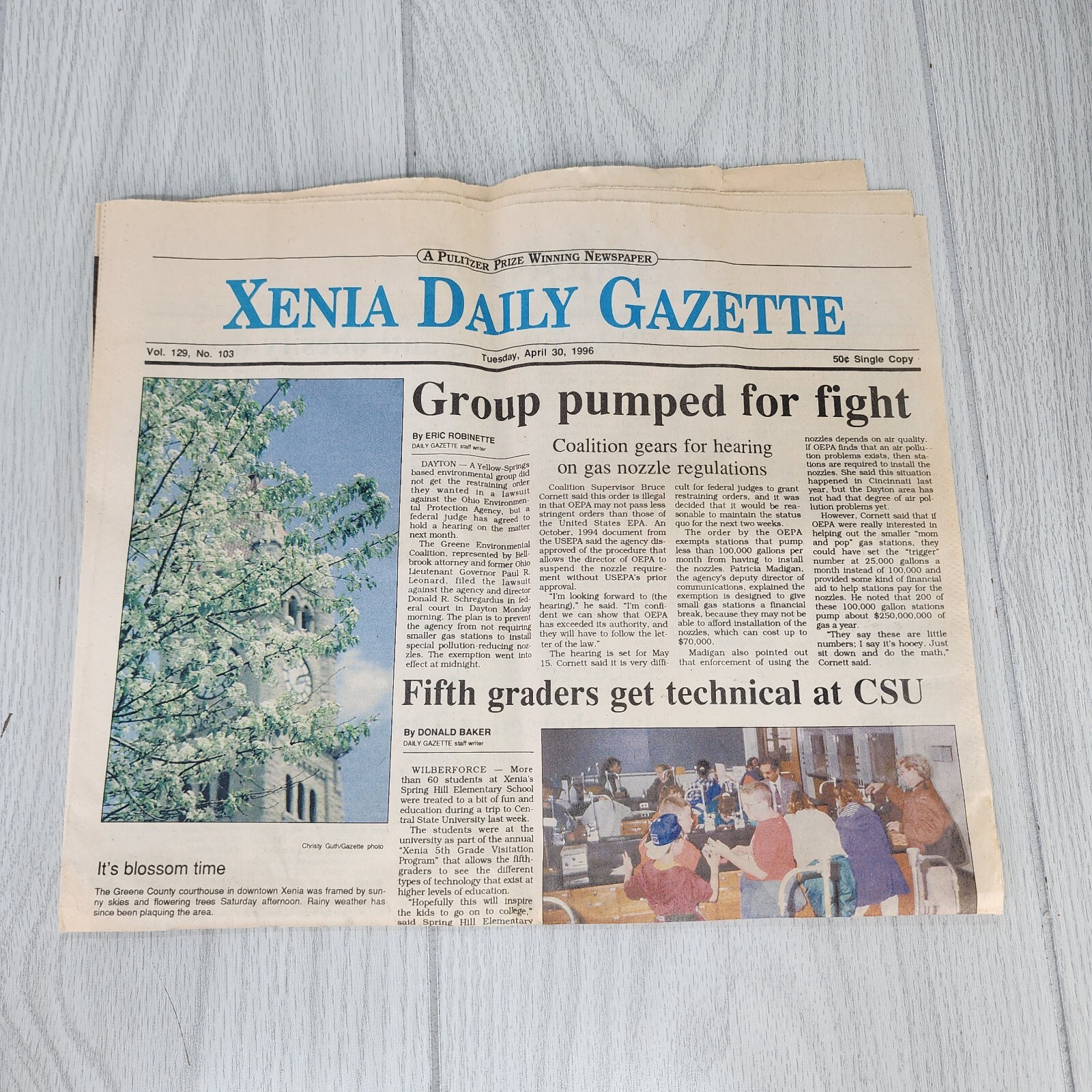 Xenia Daily Gazette Ohio April 30 1996 Vol 129 no 103 VINTAGE Ephemera