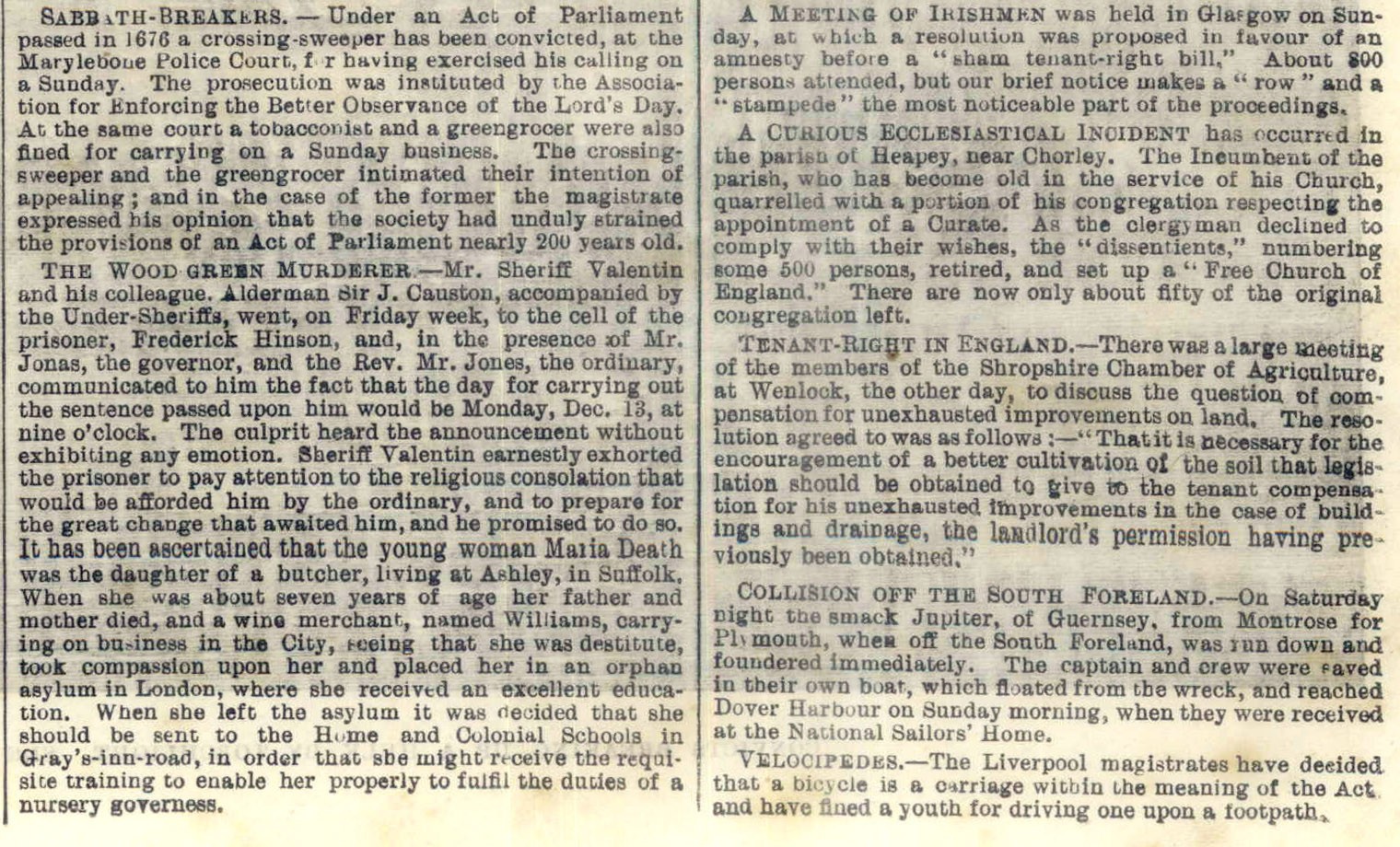 1869 Penny Ilustrated Paper, Slaves, Irish Problem, Wood Green Murders, Oz Meat
