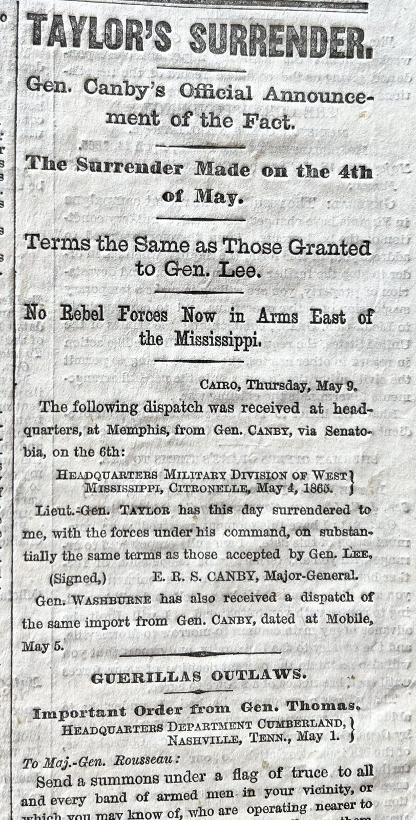 3 NY TIMES 1865 newspapers SURRENDER Confederate General Johnston CIVIL WAR ENDS