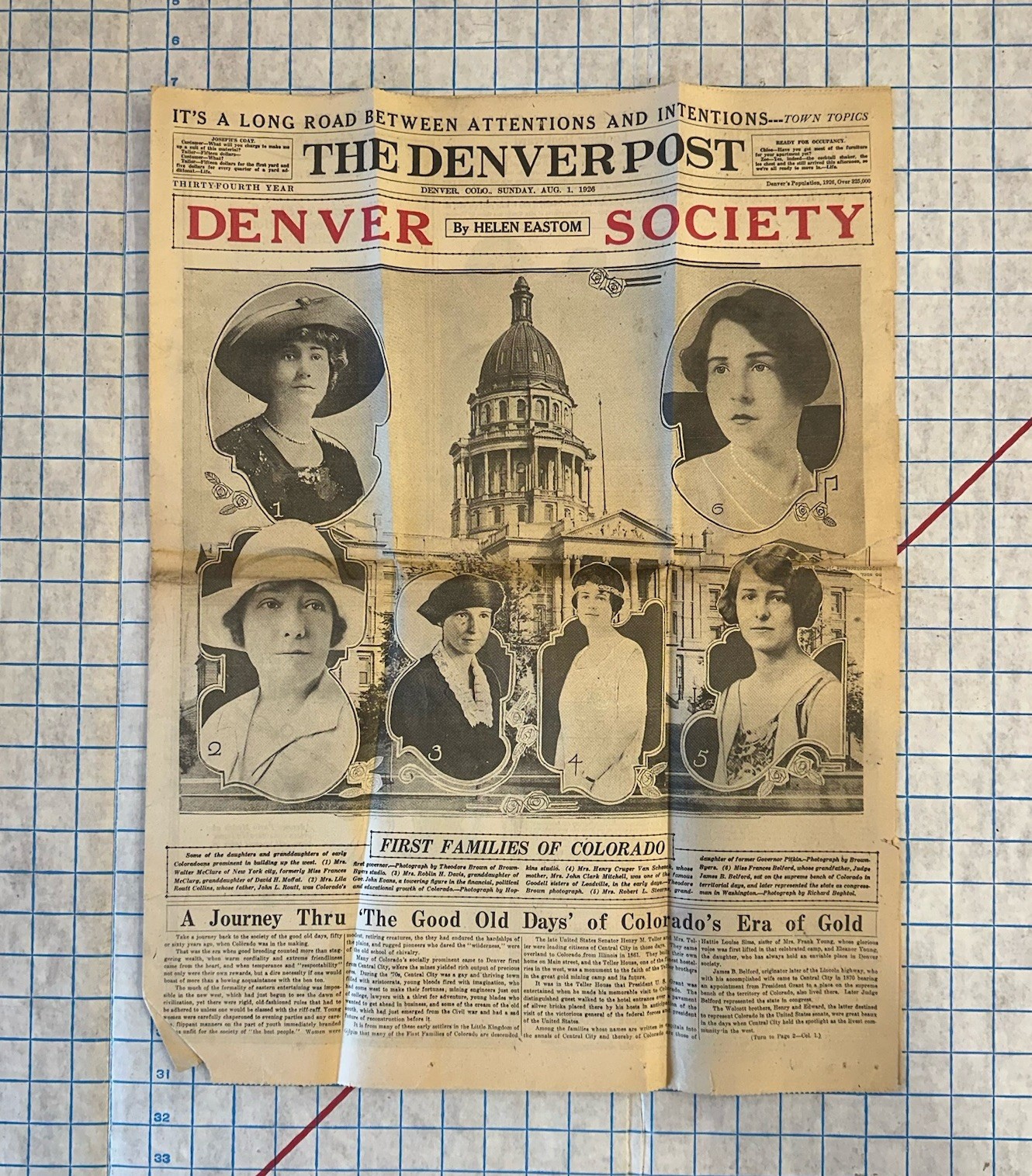 1920’s Denver Post Denver Society First Family Baby Doe Tabor Newspaper Ephemera