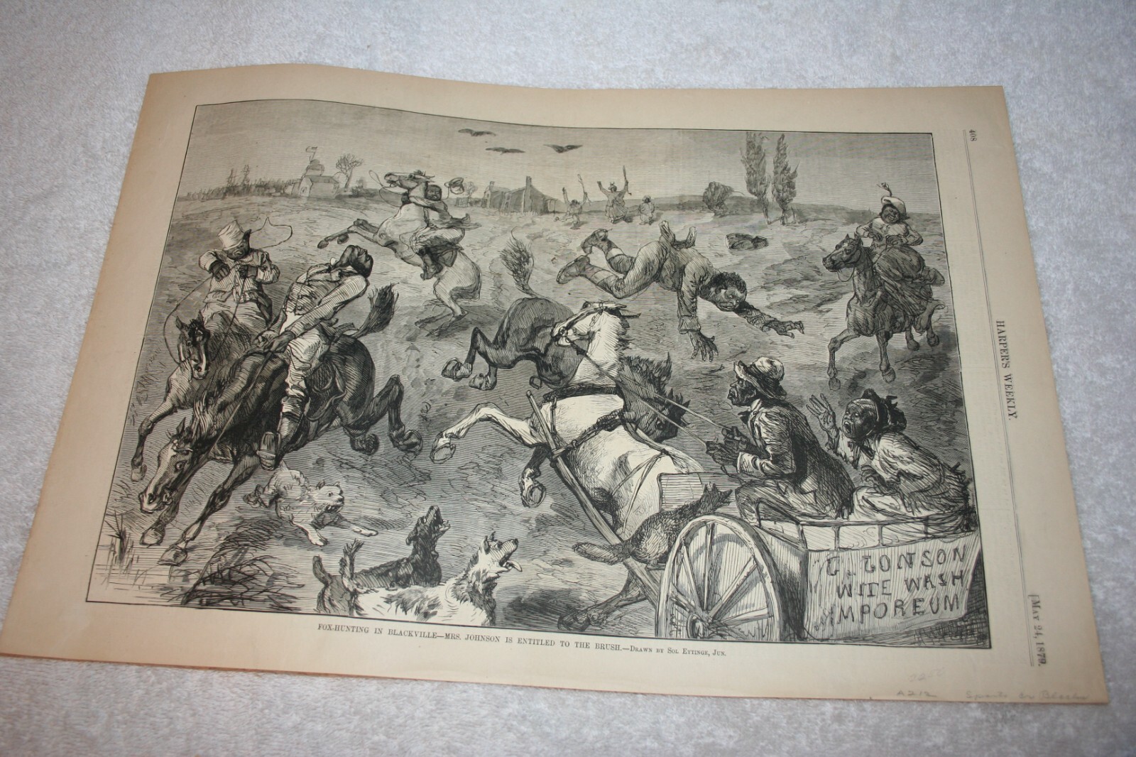 Harper’s Weekly 5/24/1879 Fox hunting in Blackville Full Page Sol Eytinge