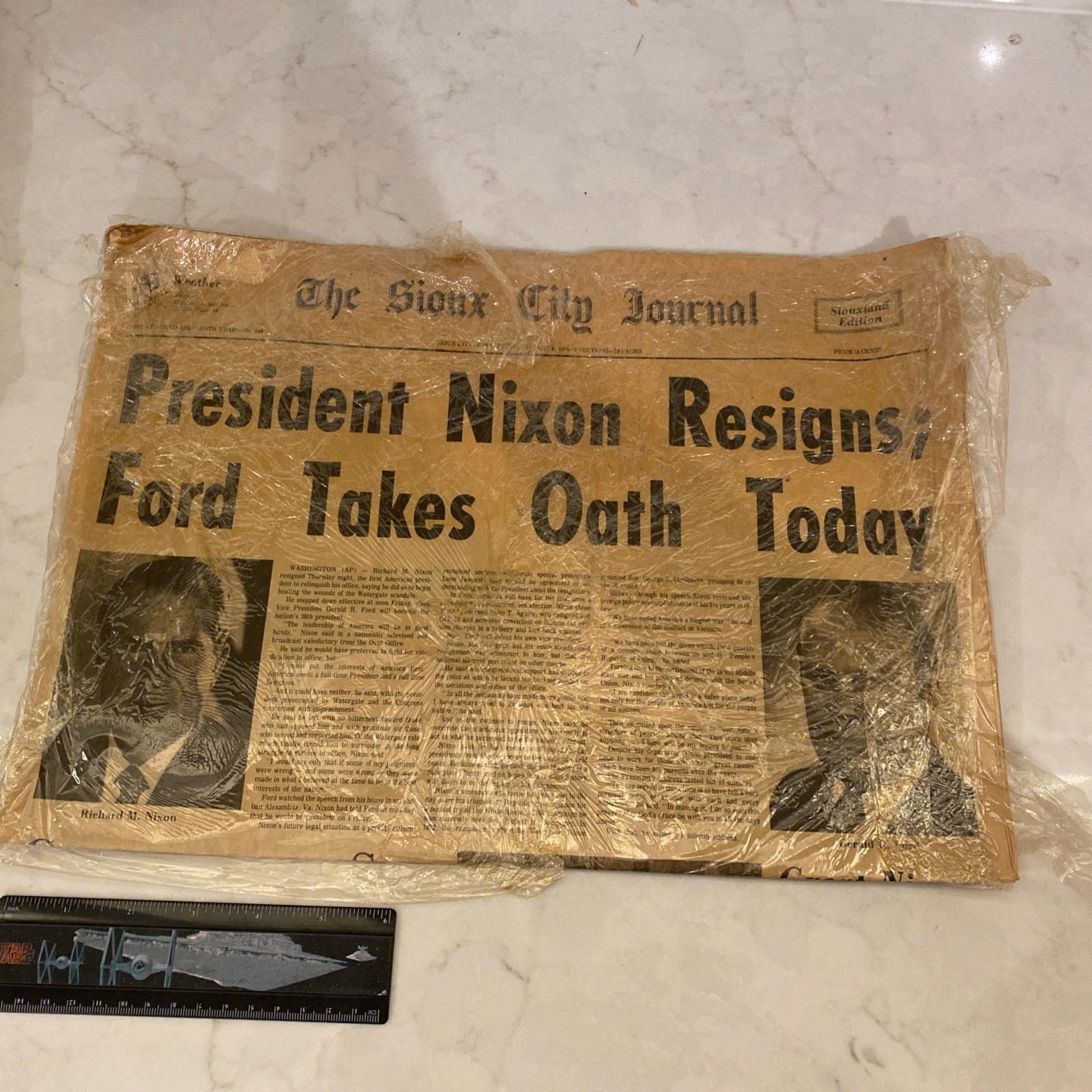 Nixon Resigns Aug 9 1974 Vintage Newspaper Ford Takes Oath Sioux City Journal