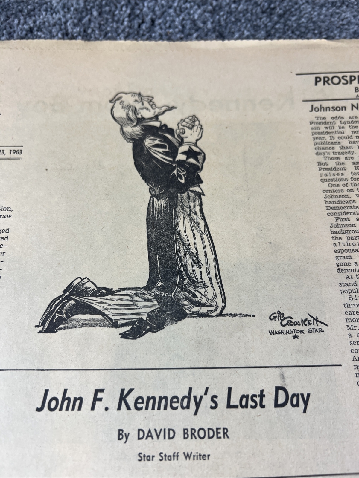 The Evening Star, Washington DC “Johnson Takes Over” 11/23/1963 A Section Only