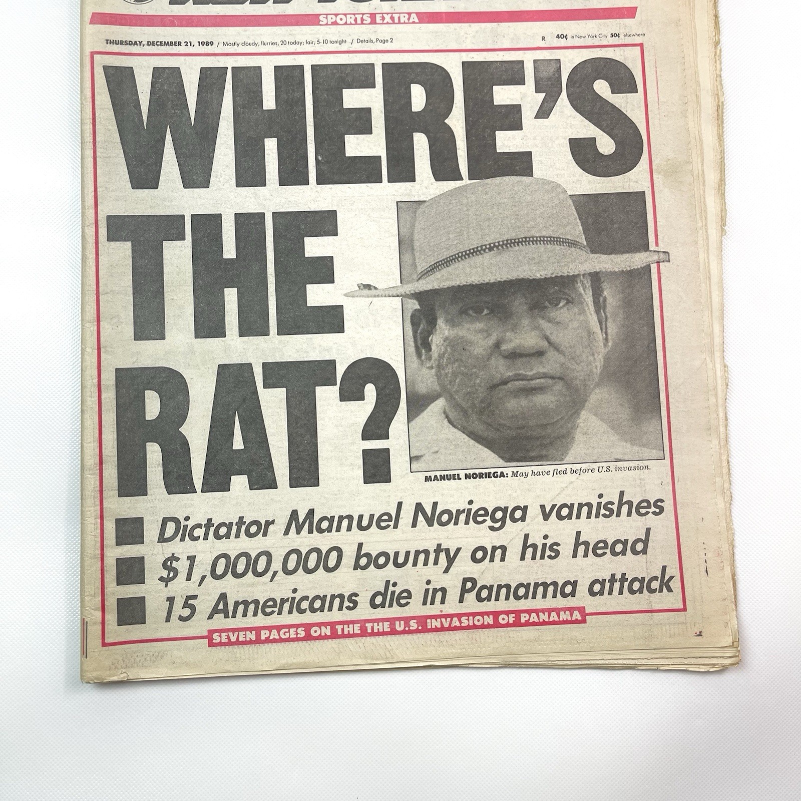 New York Post December 21 1989 Manuel Noriega Where Is the Rat Newspaper