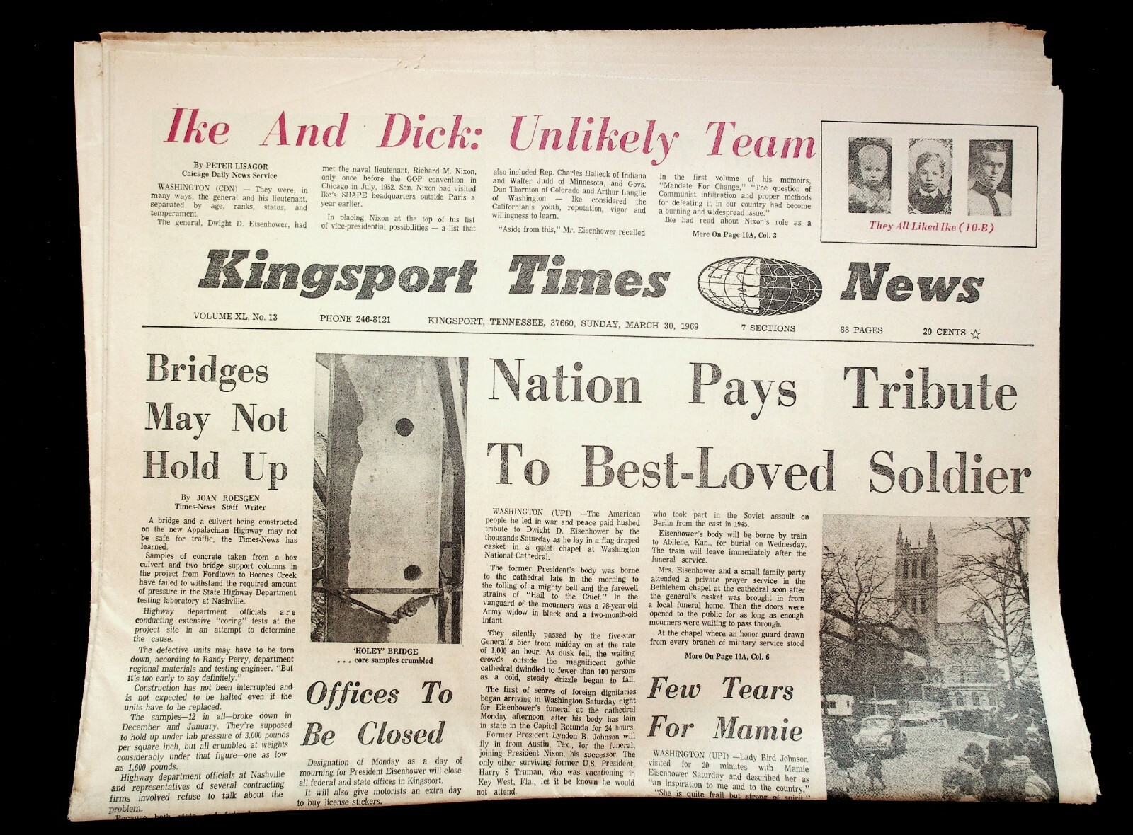 1969 March 30 Kingsport TN Times News Paper Dwight D Eisenhower Ike Tribute