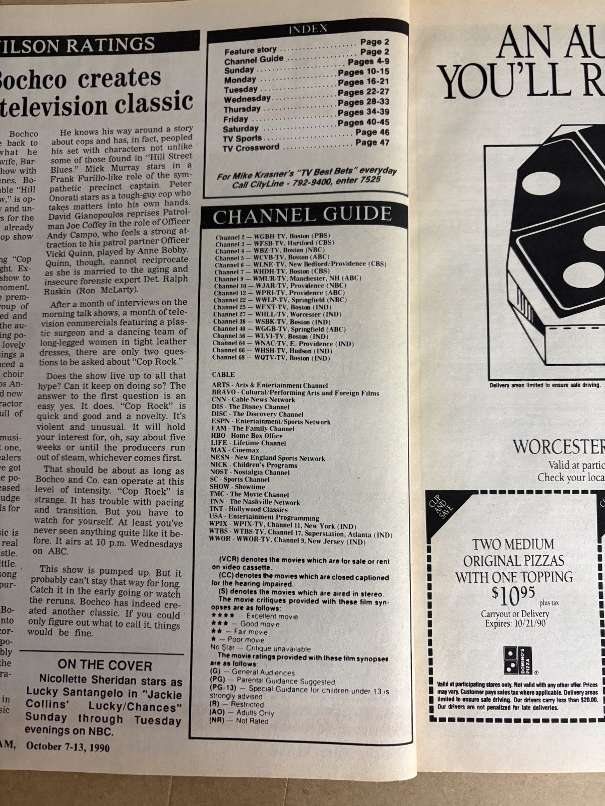 Sunday Telegram TV Time – Worcester MA, Jackie Collins Lucky/Chances Oct 7, 1990