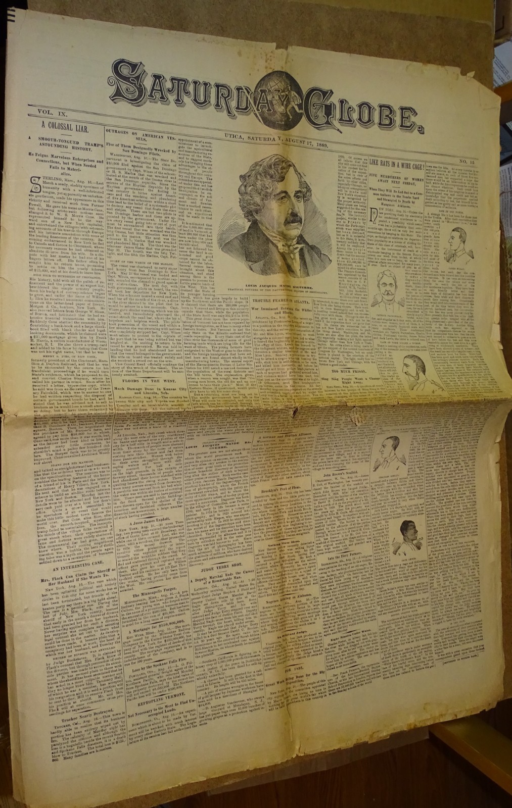 Utica Saturday Globe Newspaper August 17, 1889 – Louis Jacques Mandé Daguerre