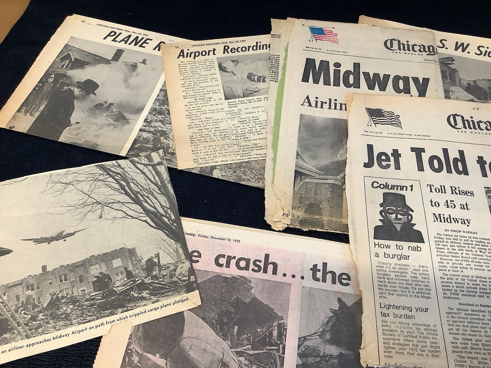 Vintage Newspapers & Clippings Midway Airport Chicago Illinois Plane Crash 1972