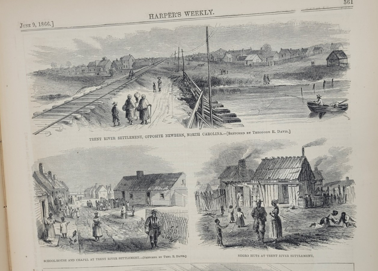 Harper’s Weekly 6/9/1866 Freedmen settlement outside Newbern North Carolina