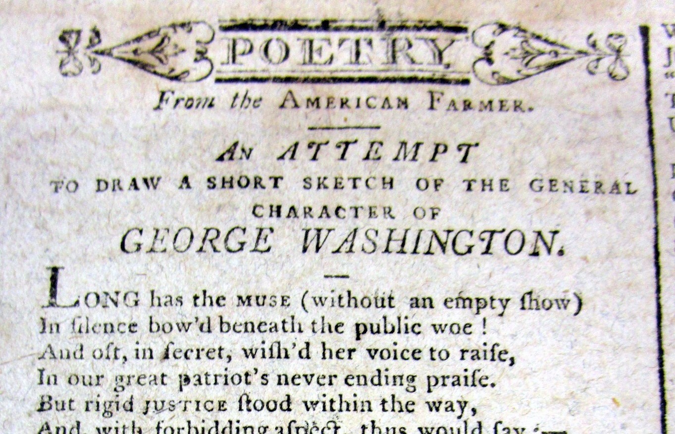 1800 newspaper DEATH OF PRESIDENT GEORGE WASHINGTON +ESSAY Subservience of WOMEN