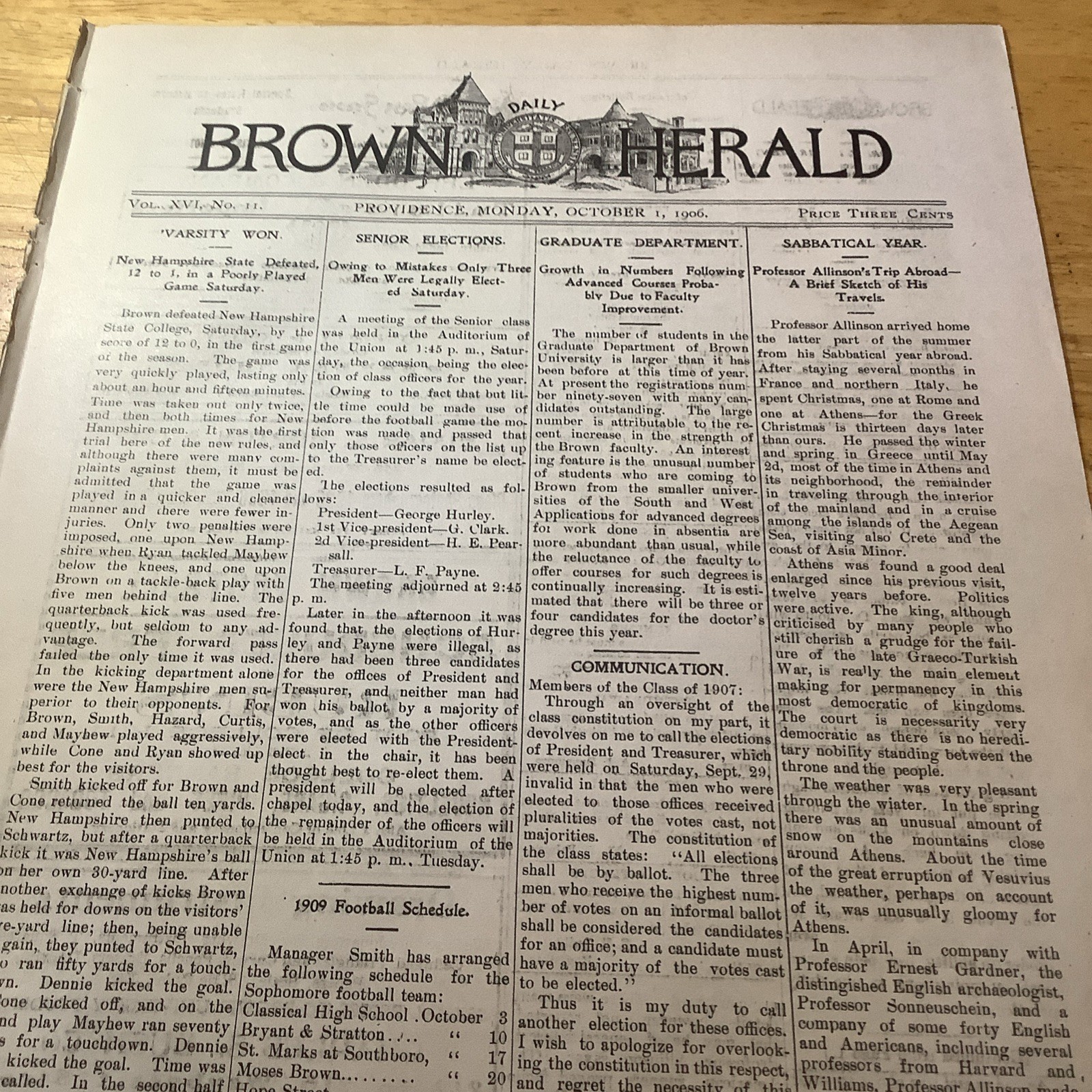 1906 BROWN UNIVERSITY NEWSPAPER ~ VINTAGE CONTENT