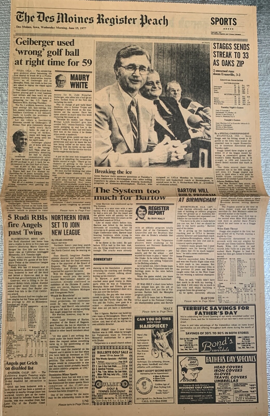 Johnny Bench, Cincinnati Reds beat Phillies – 6/15/1977 Des Moines Register