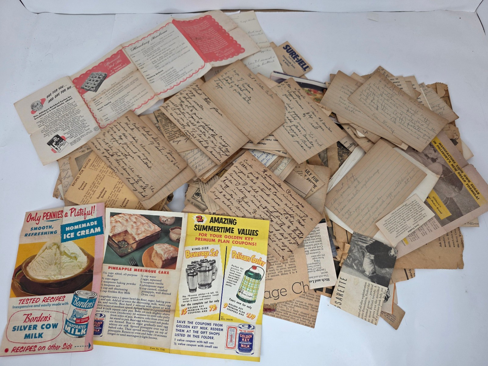Vintages Handwritten Recipes & Newspaper Articles From 1940s-60s