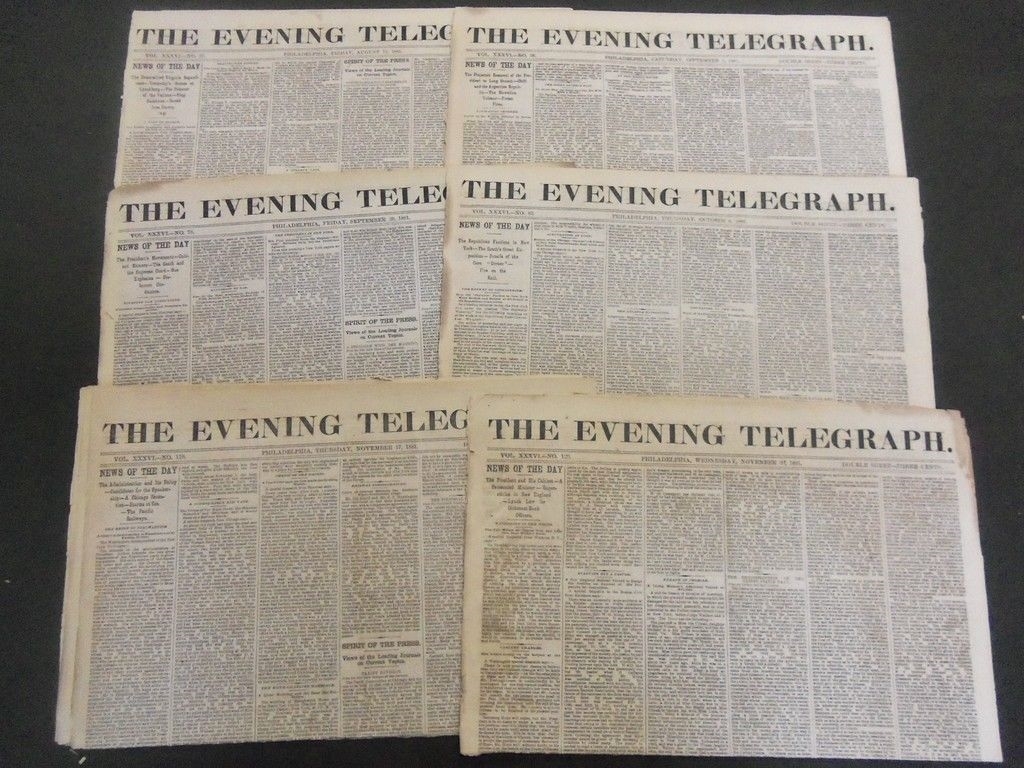 1881-1883 THE EVENING TELEGRAPH NEWSPAPER LOT OF 15 – NICE ADS – NP 1440