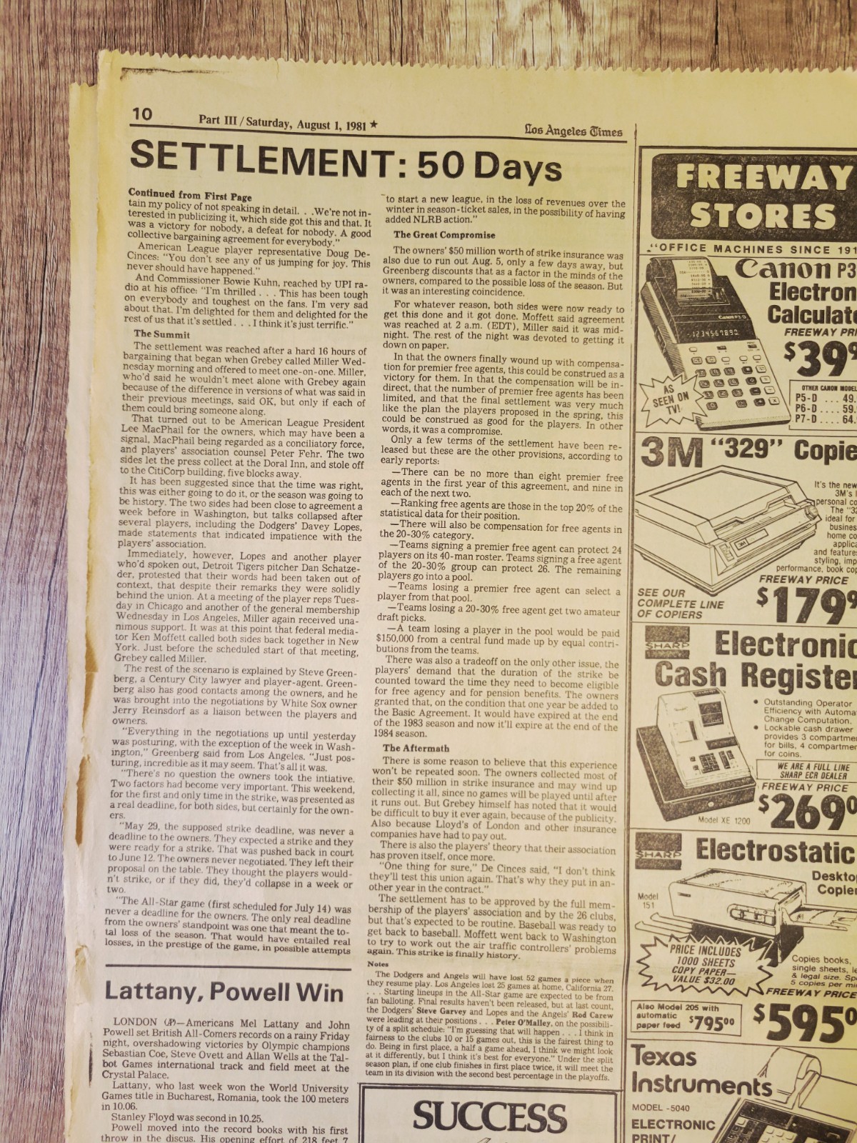 1981 Aug 1: LA Times Sports MLB Baseball Players Union Strike Ends At 50-Days!