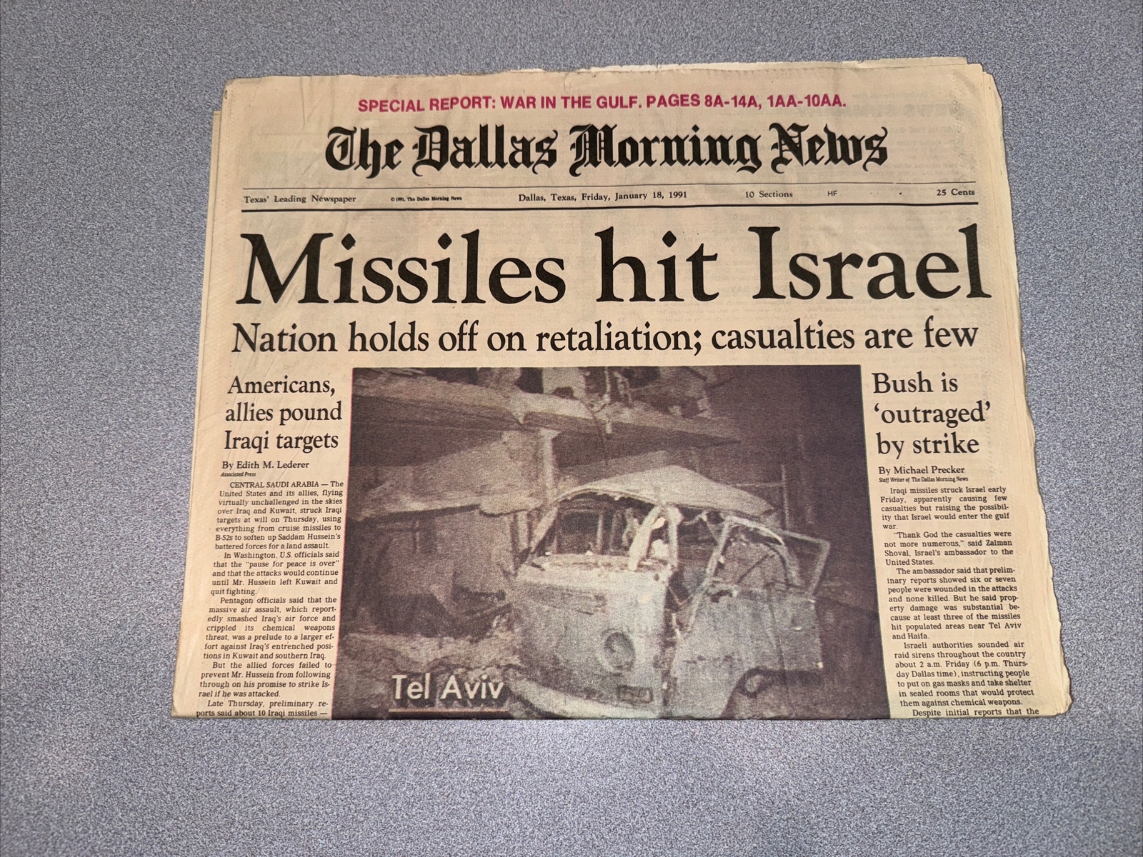 Dallas Morning News January 18 1991 Gulf War Missiles Hit Israel A Section Only