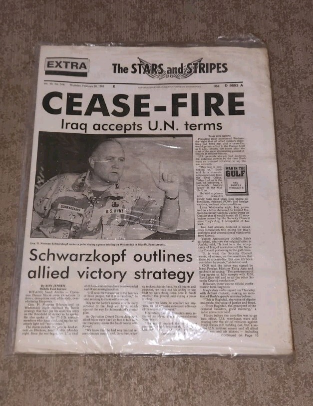VTG 1991 Stars & Stripes Extra Cease-Fire Gulf War Newspaper Military Sealed