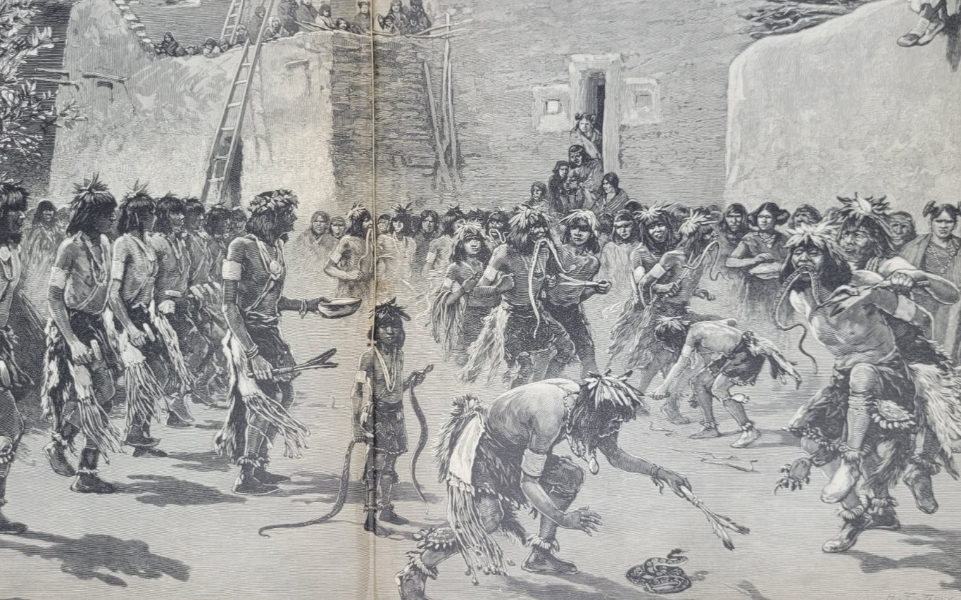 Harper’s Weekly 11/2/1889 great Hopi Indian Snake Dance print / Barnum’s Circus
