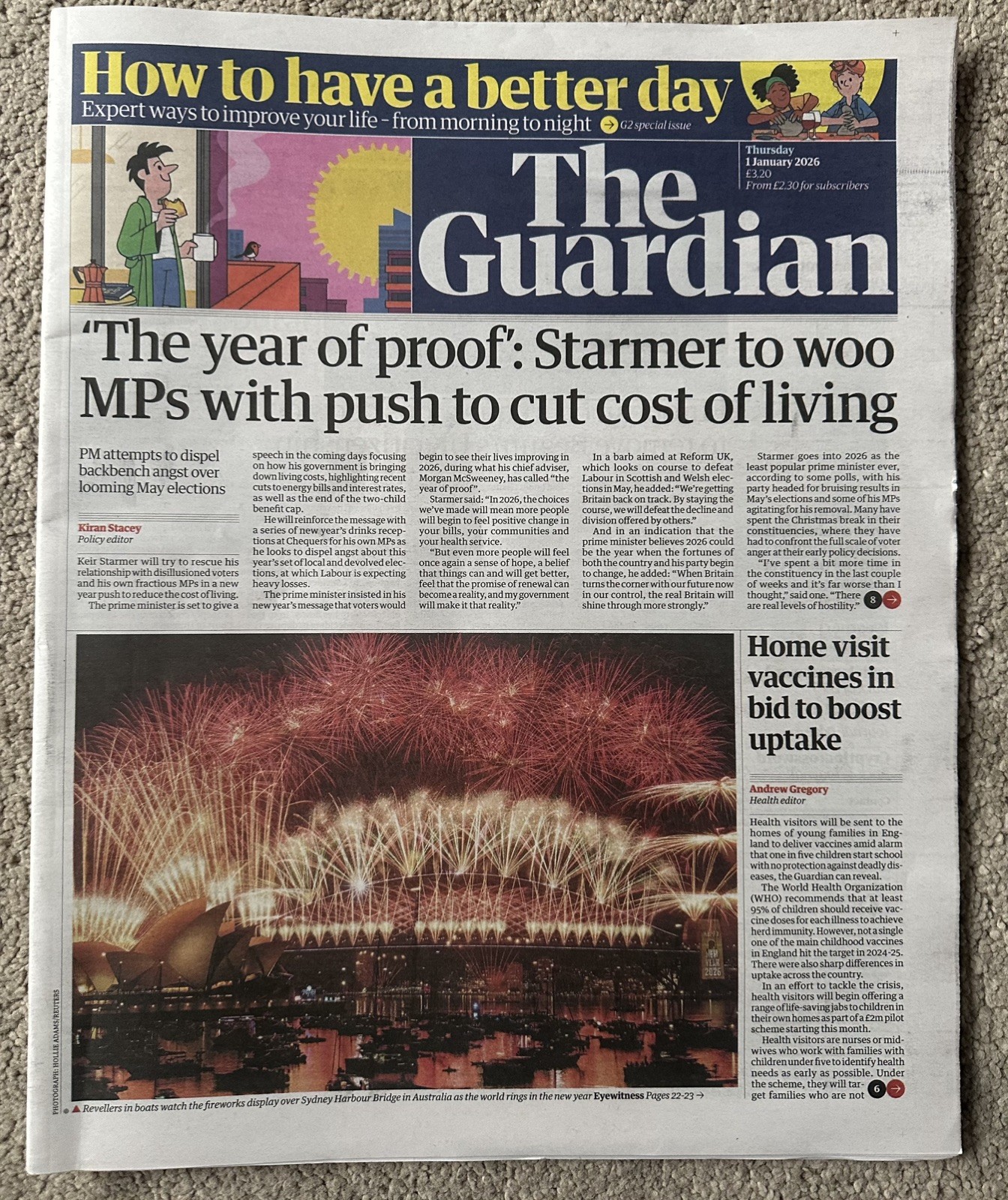 The Guardian 1st January 2026 1/1/26 New Year Sydney Harbour Bridge Fireworks
