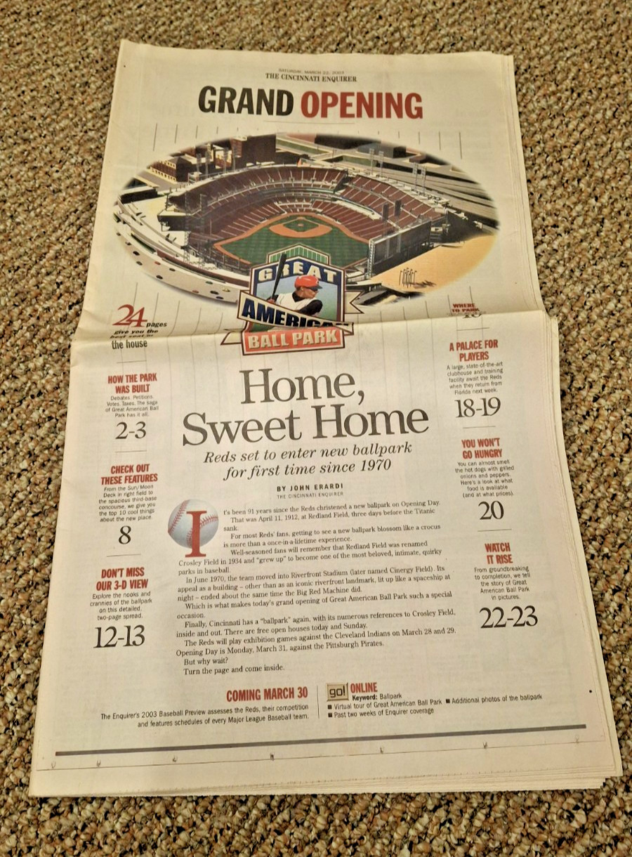 Cincinnati Enquirer Newspaper – Reds Browning Perfect Riverfront Cinergy GABP