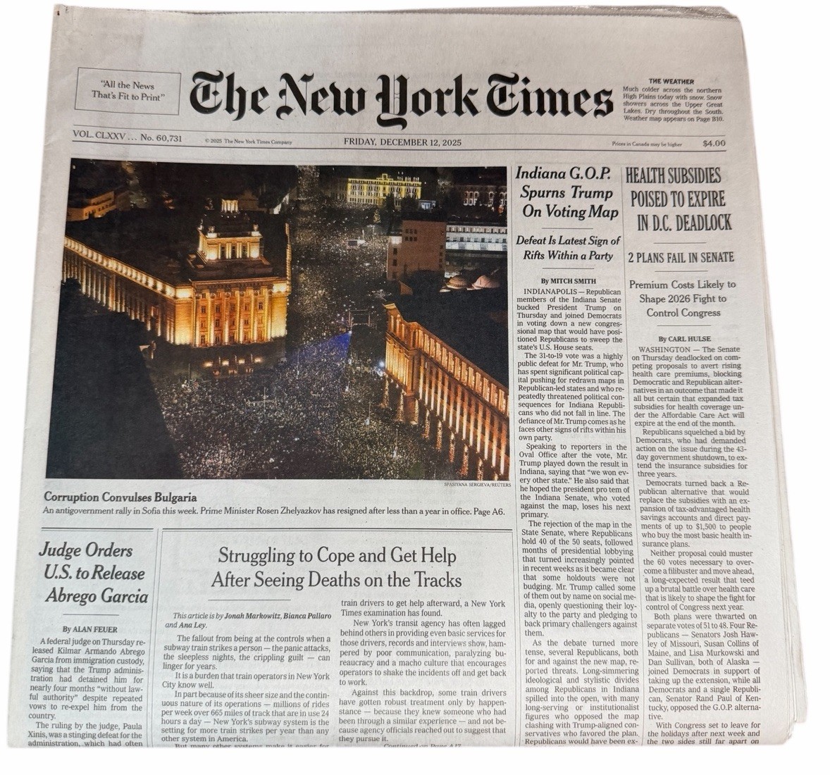 The New York Times Newspaper December 12 2025 Complete Print Paper UNREAD NYT