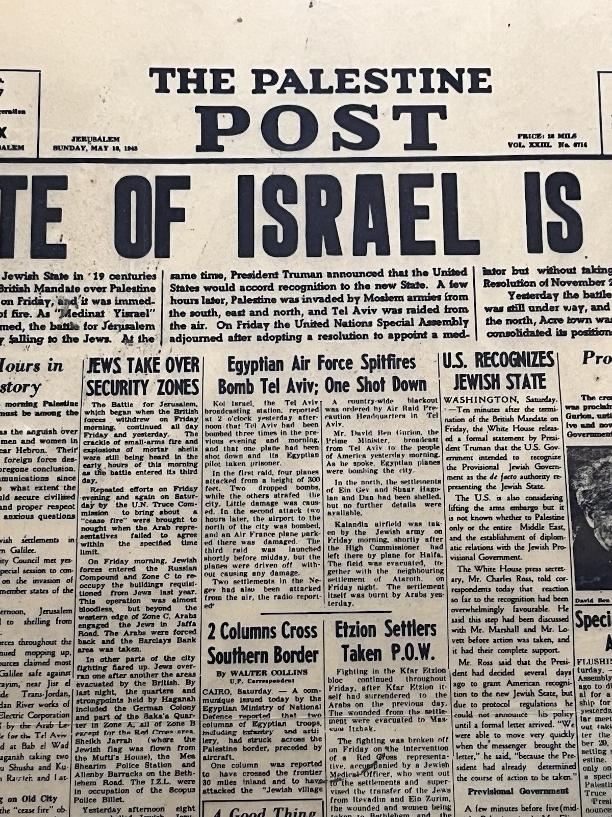 1948 Yom Haatzmaut REPRO PALESTINE POST THE STATE OF ISRAEL BORN POSTER 18″X24″