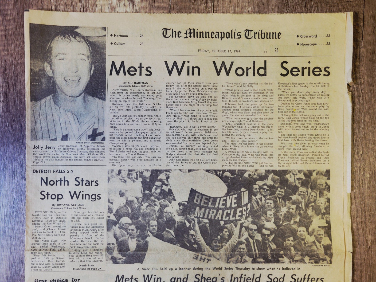 1969 Oct 17: Minneapolis Tribune Sports NY Mets Win World Series! MLB Baseball