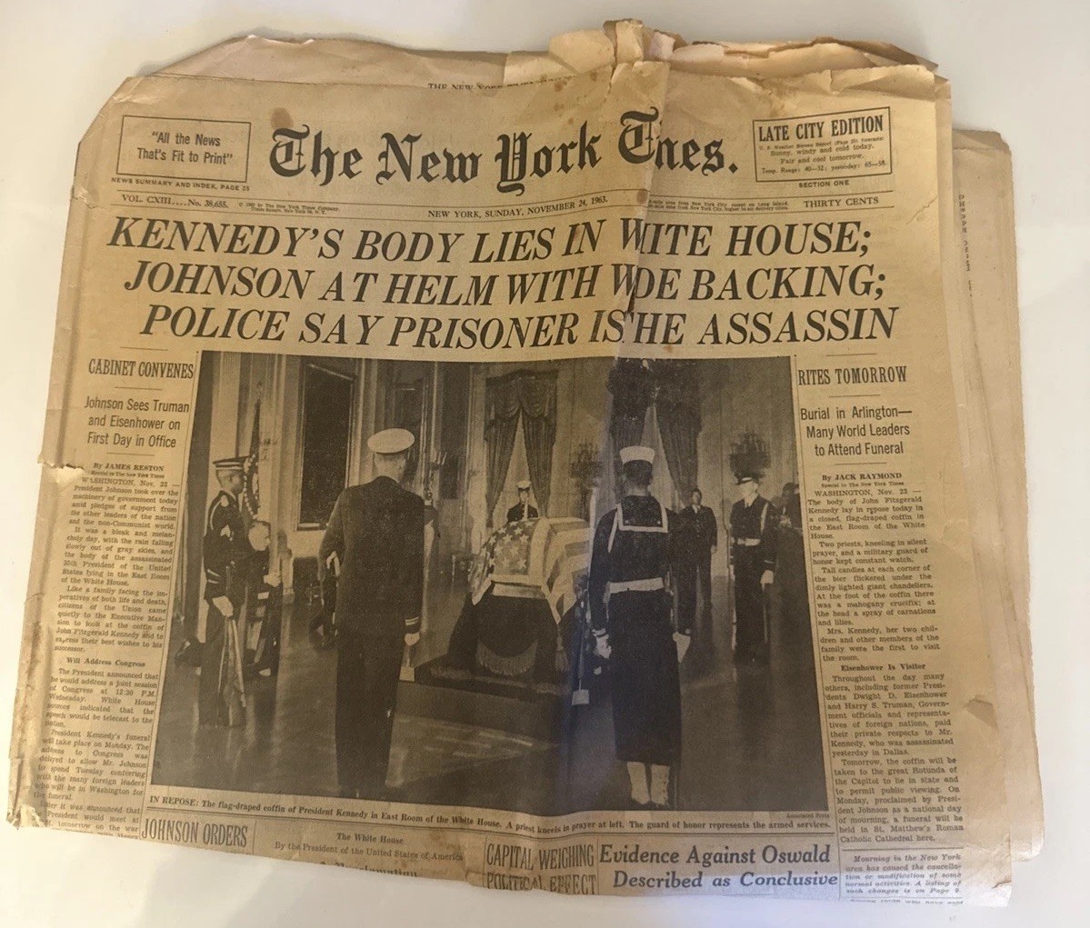 New York Times November 24, 1963 Kennedy’s Body Lies in White House; Johnson