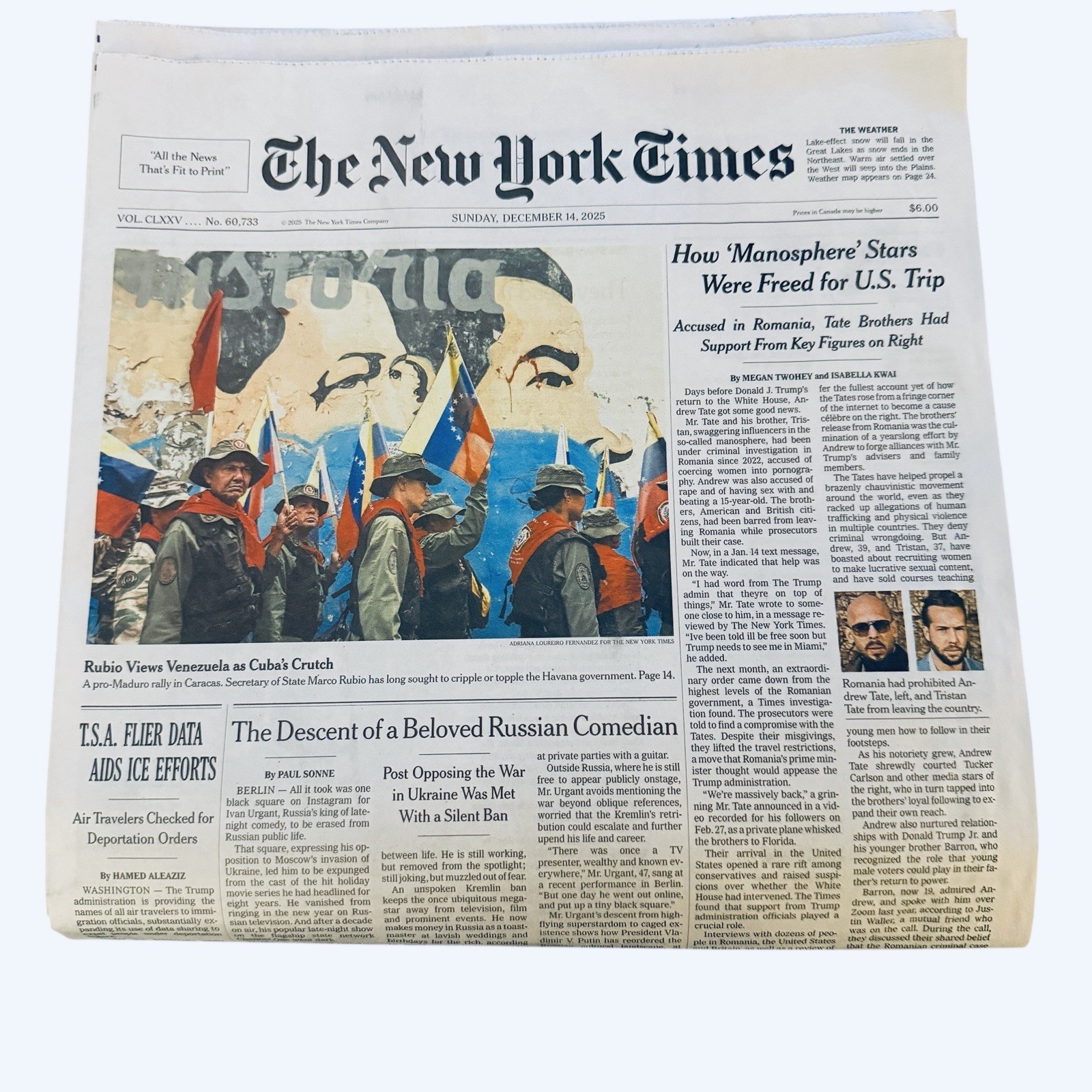 The New York Times Newspaper December 14 2025 SUNDAY Complete Print Paper UNREAD