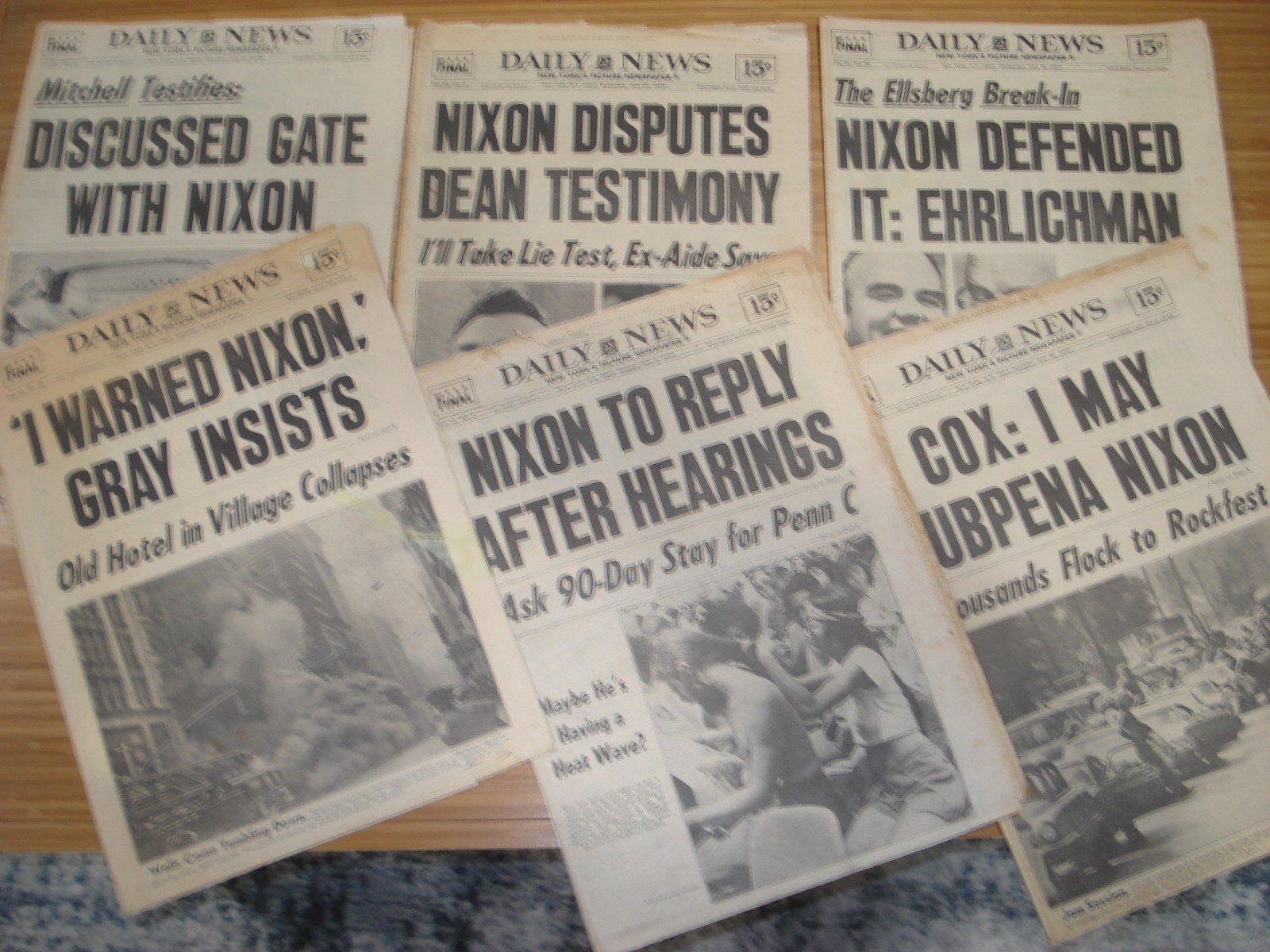 Lot of Six 1973 Daily News Newspapers President Nixon WATERGATE SCANDAL