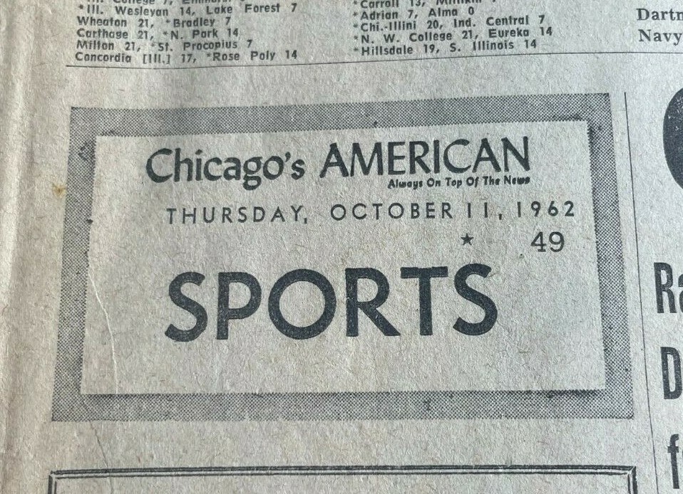 Chicago American 10-11-1962 World Series Yankees Giants Blackhawks