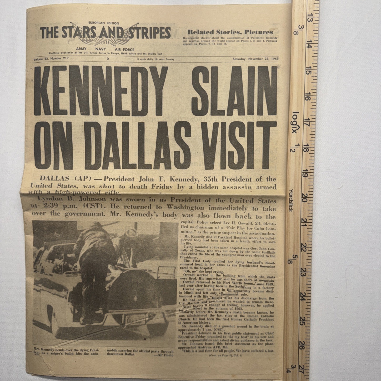 The Stars and Stripes Newspaper Nov 23, 1963 Kennedy Slain 24 Pages Lee Oswald