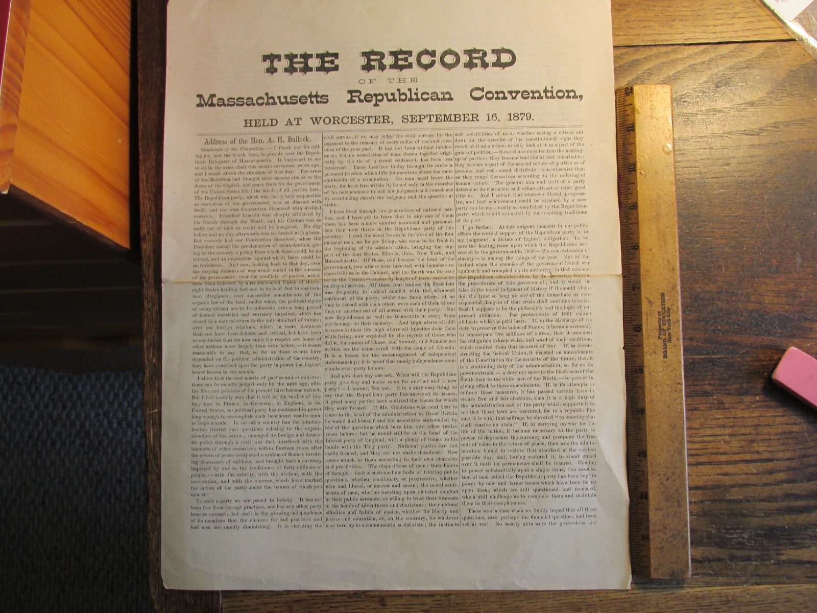 Antique Ephemera 1879 MA Republican Convention Newspaper Worcester MA