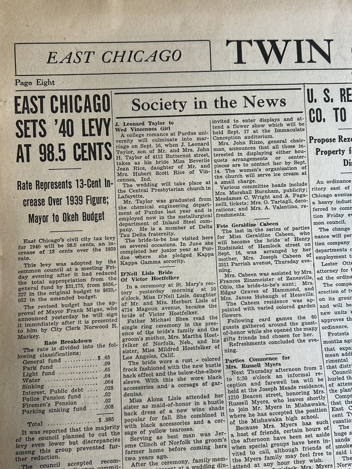 VTG 1939 WW2 Hammond Times Newspaper France/England Joint Action War Ultimatum