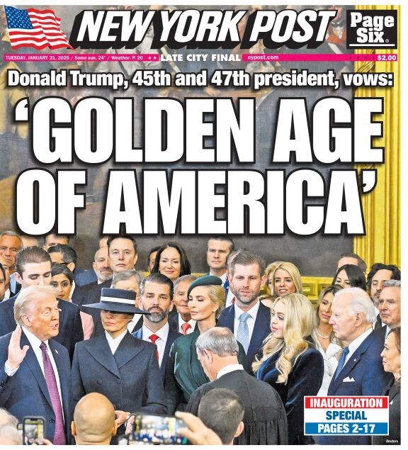 NEW YORK POST Donald Trump Inauguration Newspaper Golden Age Of America
