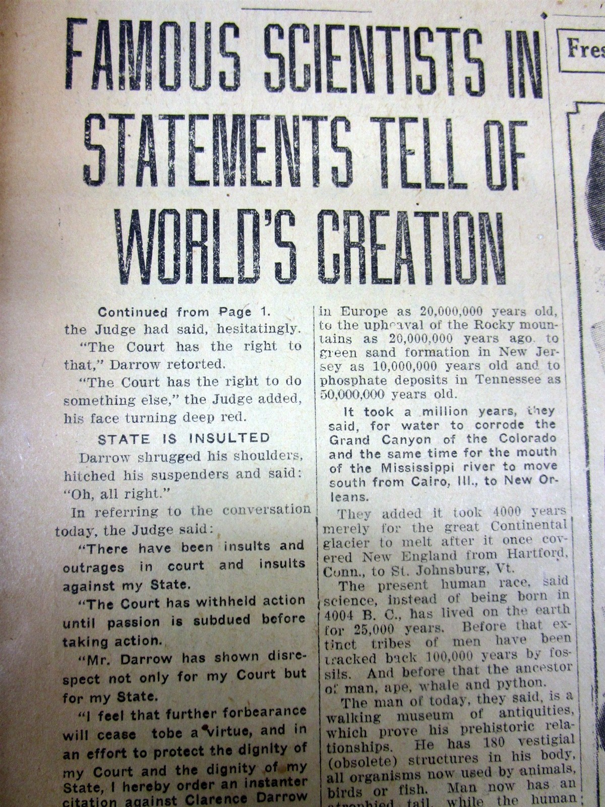 2 1925 hdl newspapers SCOPES “monkey” TRIAL Dayton Tennessee THEORY OF EVOLUTION