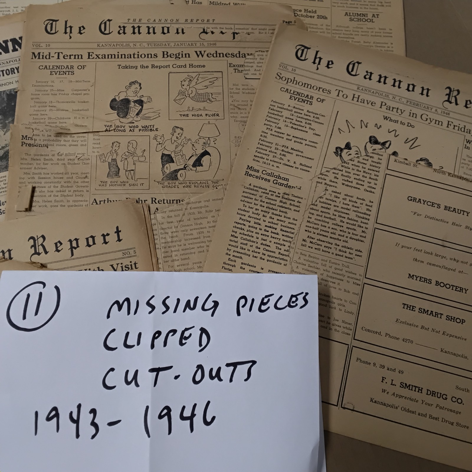 The Cannon Report High School Kannapolis NC Newspaper vtg Lot 1943 1944 1945 ’46